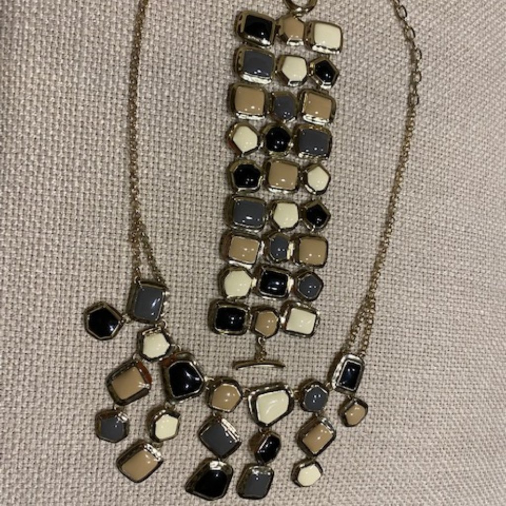 St. Thomas Gold Tone Enamel Multi Colored Bib Necklace And Bracelet Set